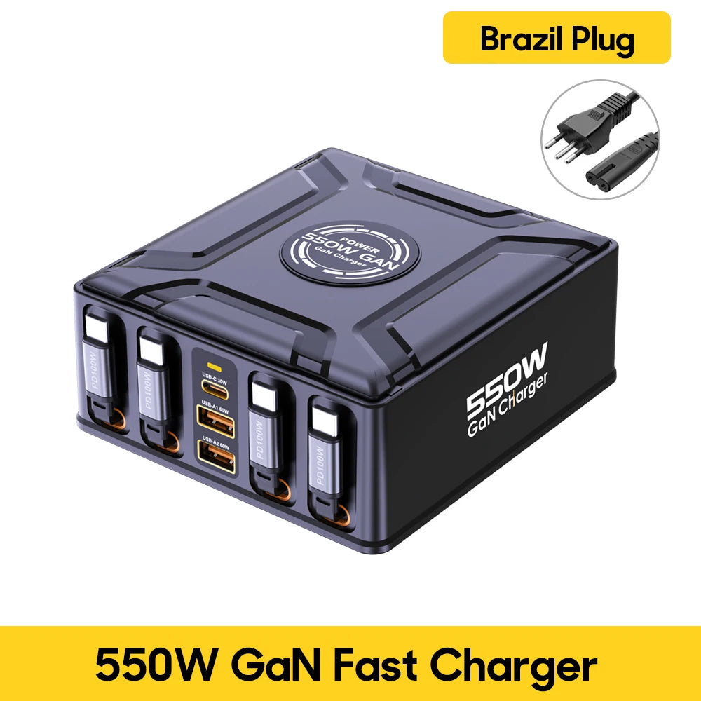 550W 7-in-1 Charging Station with 100W Retractable USB C Cable GaN Fast Charger for MacBook Pro iPhone 17 Samsung Laptop Tablet