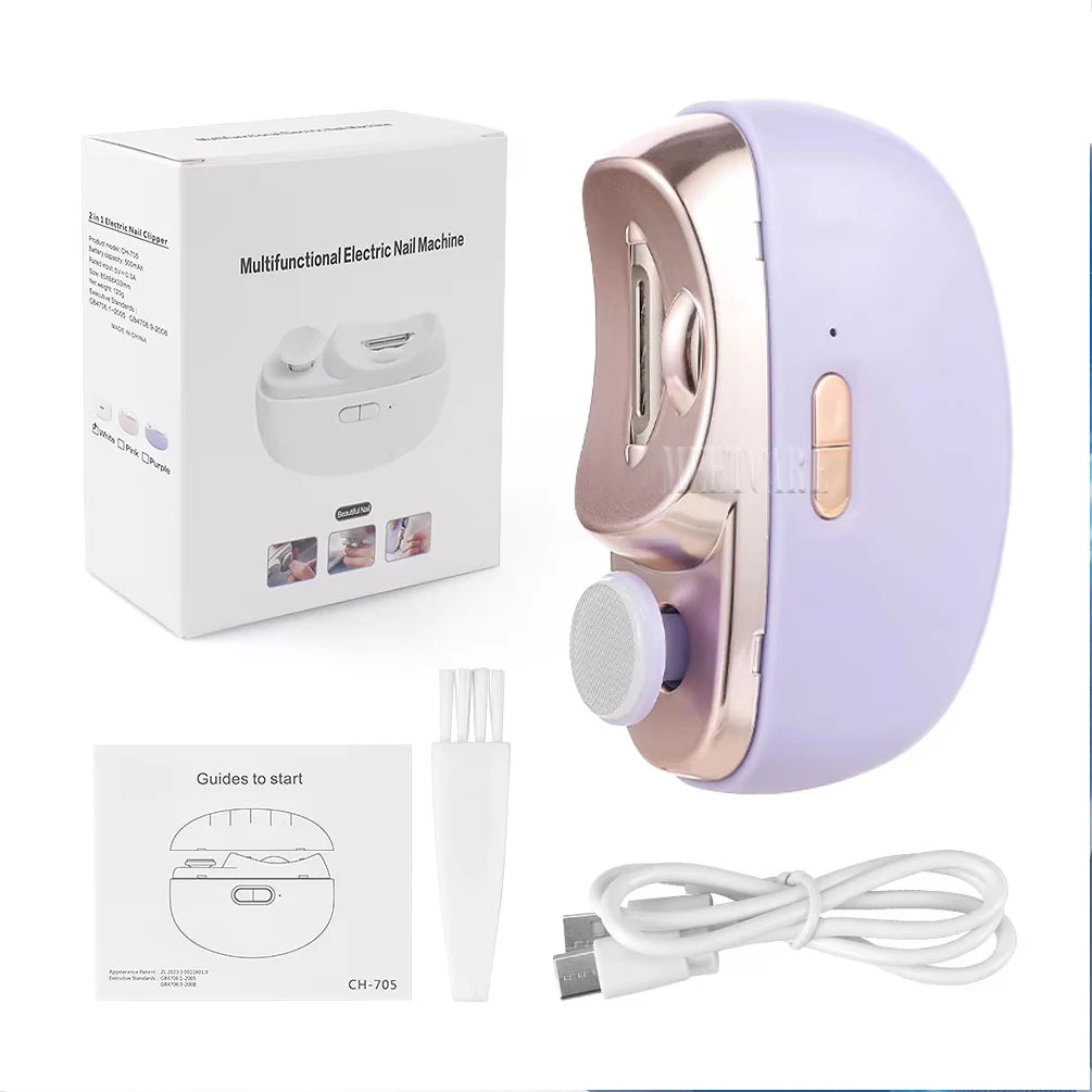 2in 1 Auto Wireless Nail Clippers for Adult Child Electric Nail Grinder Trimmer Finger Toe Manicure Cutter Tool
