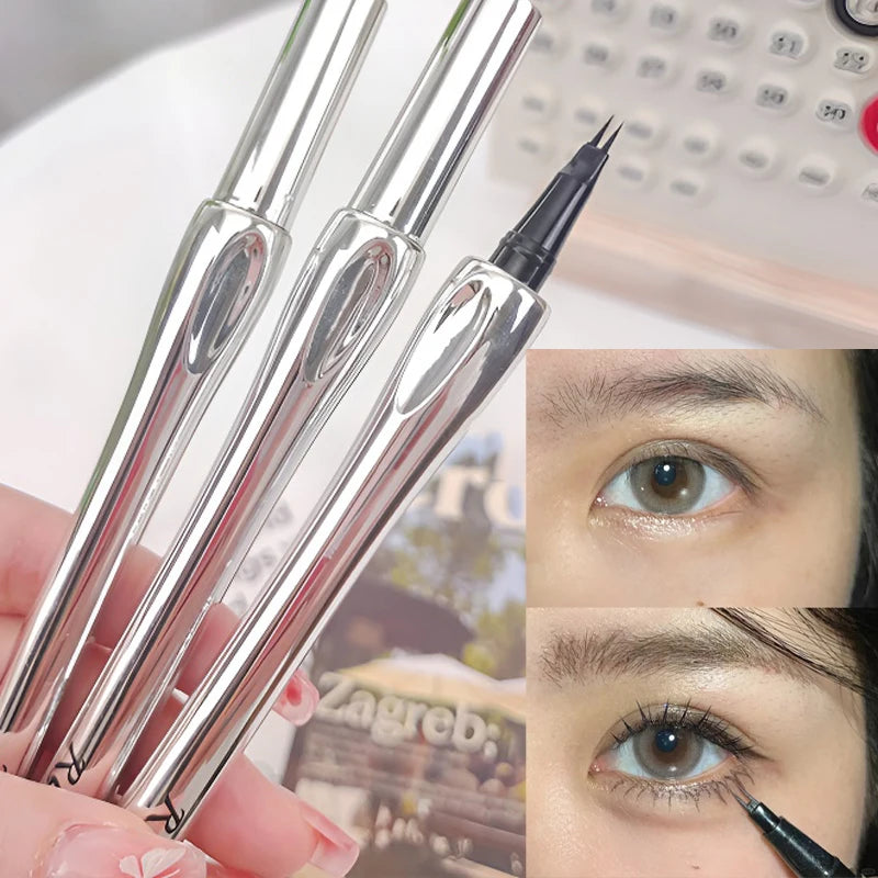 2-Point Liquid Eyebrow Pencil Waterproof Sweat-proof Outline Wild Eyebrow Easy To Wear Microblade Brow&Eyeliner Pen Cosmetics