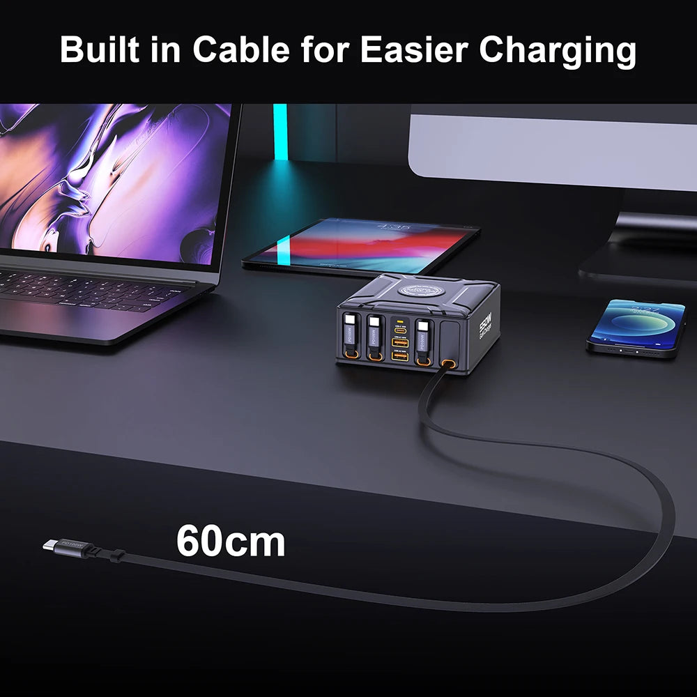 550W 7-in-1 Charging Station with 100W Retractable USB C Cable GaN Fast Charger for MacBook Pro iPhone 17 Samsung Laptop Tablet