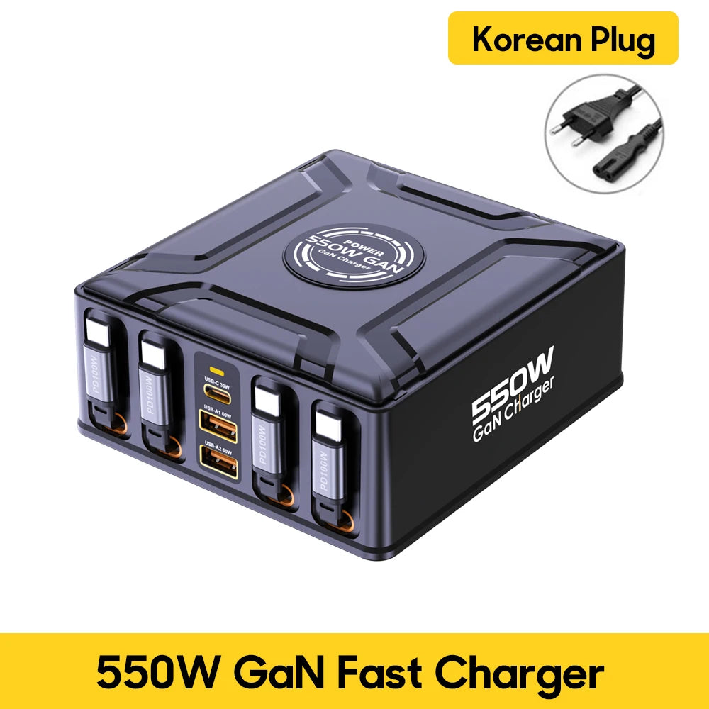 550W 7-in-1 Charging Station with 100W Retractable USB C Cable GaN Fast Charger for MacBook Pro iPhone 17 Samsung Laptop Tablet