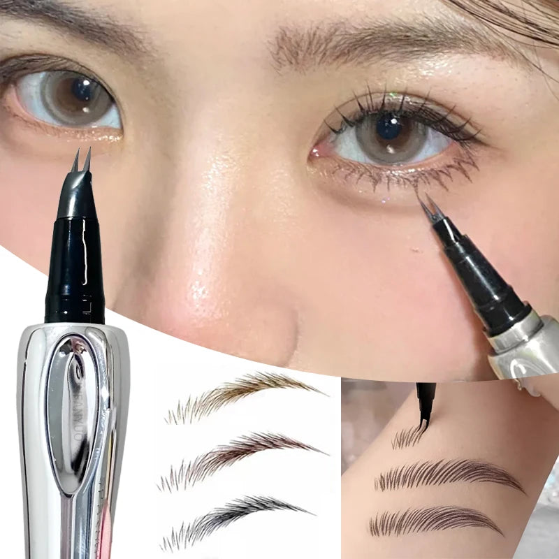 2-Point Liquid Eyebrow Pencil Waterproof Sweat-proof Outline Wild Eyebrow Easy To Wear Microblade Brow&Eyeliner Pen Cosmetics